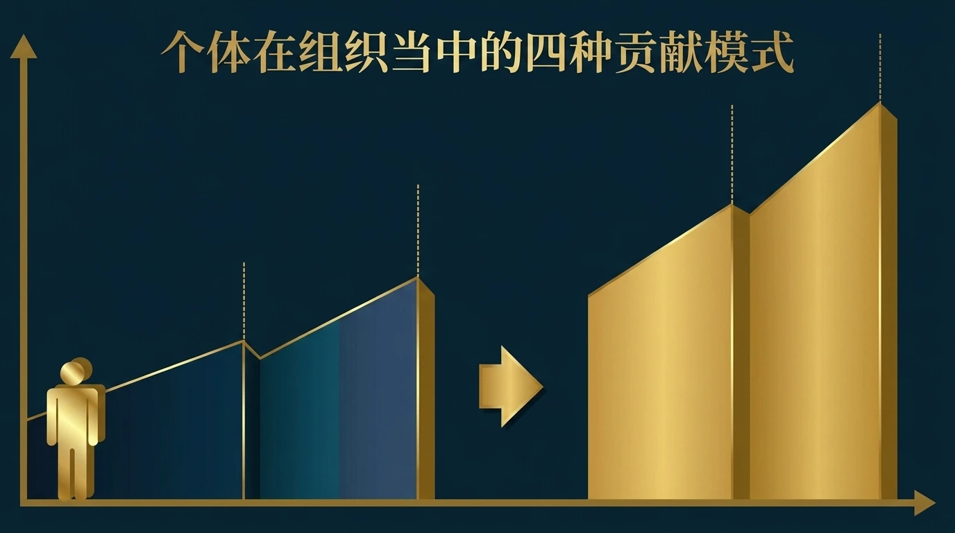 个体在组织中做贡献的四种模式：四阶段递进示意图（contribution）